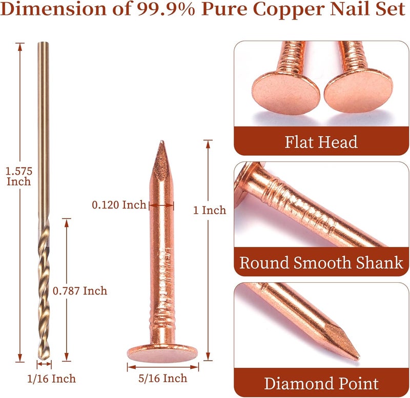 GOORY 500Pcs Copper Nails 1 Inch - with 1/16 Inch Drill Bit - 99.95% Pure Copper Roofing Nails Slate Spikes Flashing Furniture Boat for Roof Repair, Tree Stump Remover, DIY Project - Image 2